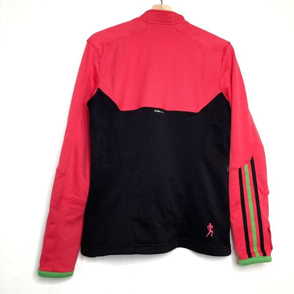 Adidas Climalite Women’s Running Track Jacket Pink Black Green Pockets Size M - Picture 2 of 12